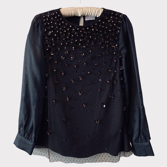 RED VALENTINO VINTAGE LONG SLEEVE EMBELLISHED RHINESTONES PULLOVER BLOUSE SIZE M - Picture 11 of 16